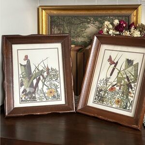 Vintage Wood Framed RE Christian Lithos “Butterfly Haven” and “Monarch Haven”